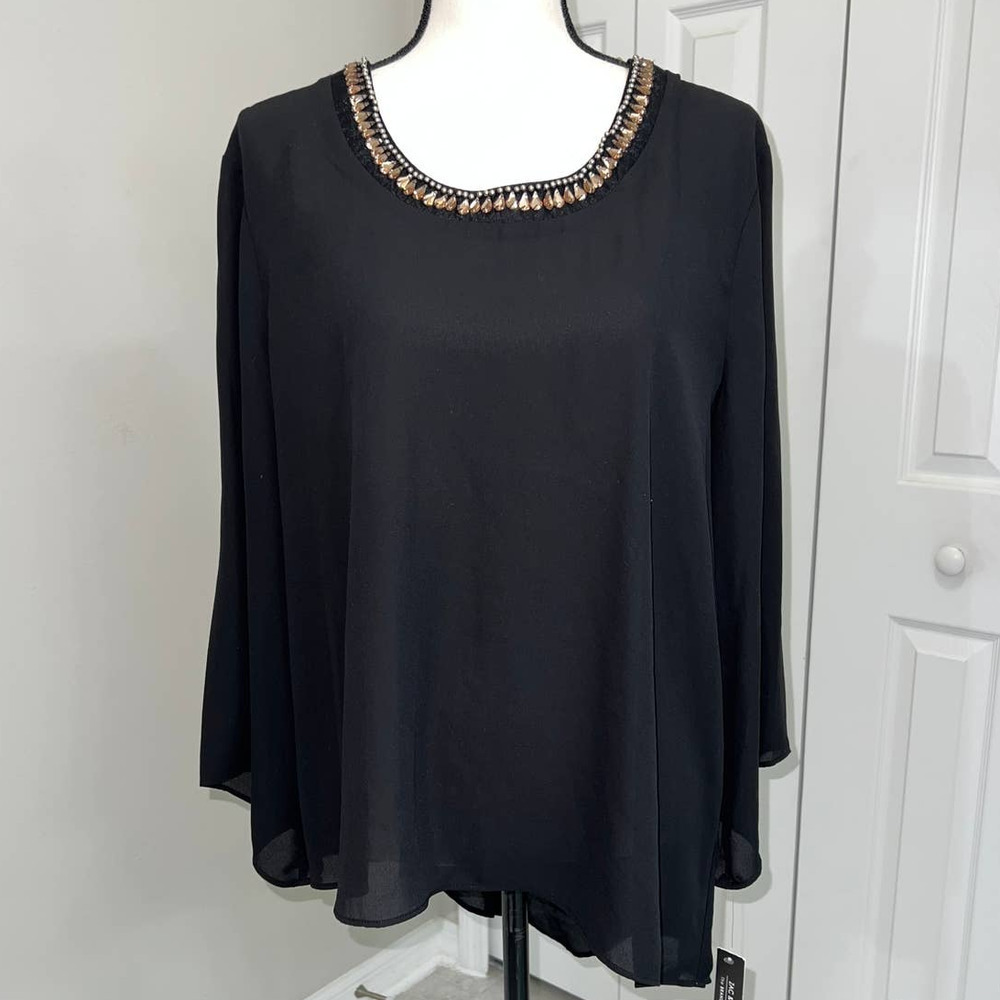 Zac & Rachel Black Jeweled Collar sheer Tunic - L